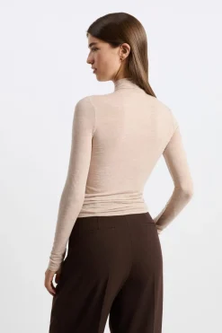 ETAM Manga Larga|Camisetas|Camiseta de cuello alto con lana BEIGE