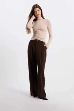 ETAM Manga Larga|Camisetas|Camiseta de cuello alto con lana BEIGE