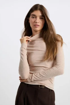 ETAM Manga Larga|Camisetas|Camiseta de cuello alto con lana BEIGE