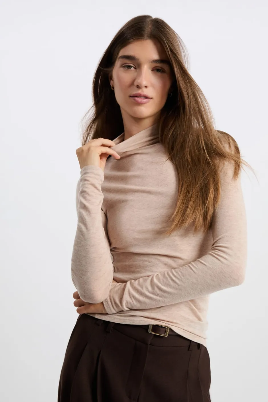 ETAM Manga Larga|Camisetas|Camiseta de cuello alto con lana BEIGE