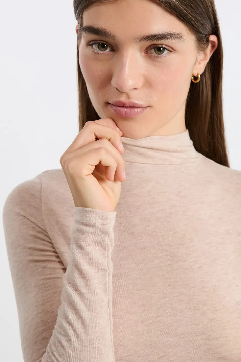 ETAM Manga Larga|Camisetas|Camiseta de cuello alto con lana BEIGE