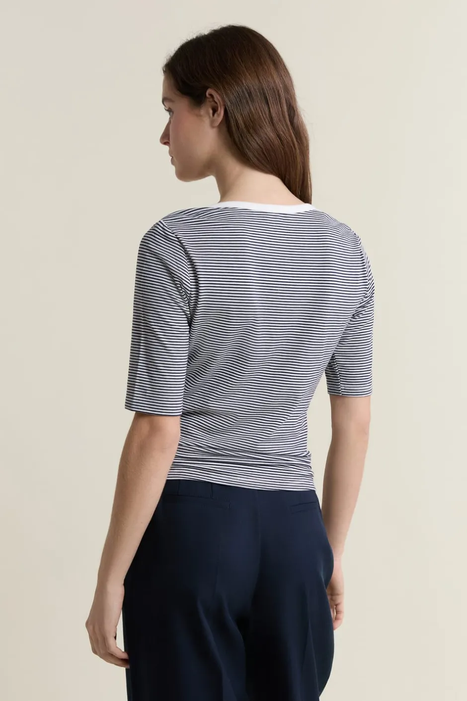 ETAM Cuello Redondo|Manga Corta|Camiseta de cuello redondo a rayas INDIGO