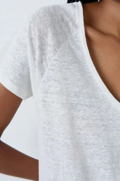 ETAM Pijamas Esenciales|Partes De Arriba De Pijama|Camiseta de manga corta 100% lino CRUDO