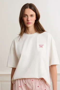 ETAM Los Pijamas Más Responsables|Partes De Arriba De Pijama|Camiseta de manga corta con la inscripción «love is all» de algodón BLANCO