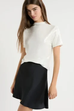 ETAM Manga Corta|Camisetas|Camiseta de manga corta con lentejuelas BLANCO
