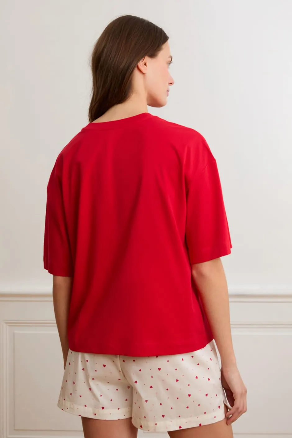 ETAM Los Pijamas Más Responsables|Partes De Arriba De Pijama|Camiseta de manga corta con la inscripción «love is all» de algodón ROJO