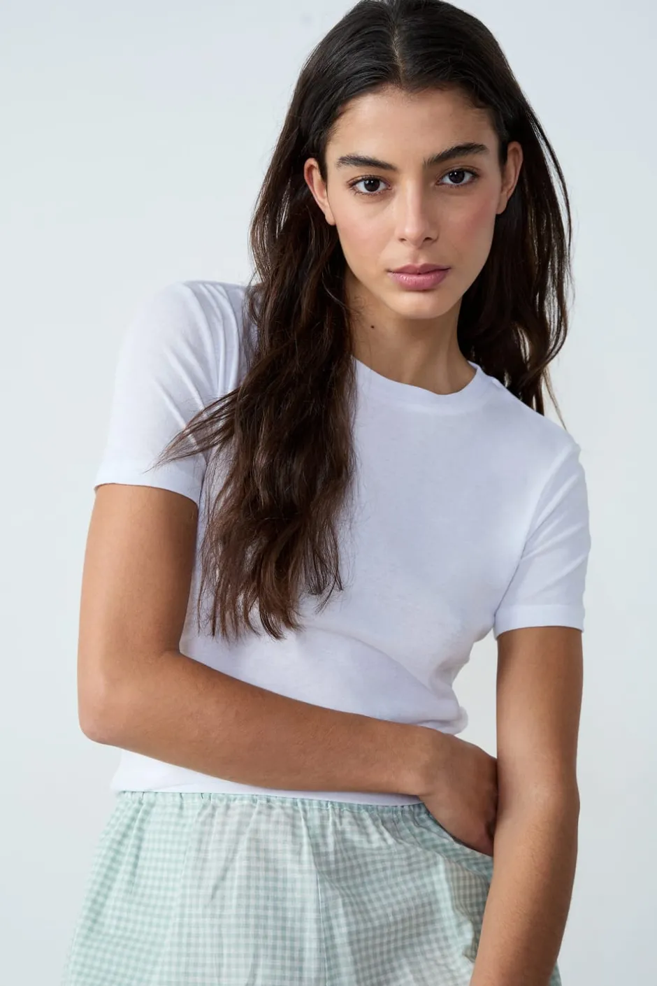 ETAM Los Pijamas Más Responsables|Camiseta de manga corta de algodón acanalado BLANCO