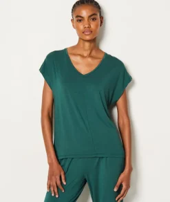 ETAM Partes De Arriba De Pijama|Los Pijamas Más Responsables|Camiseta de manga corta de pijama de modal VERDE ABETO