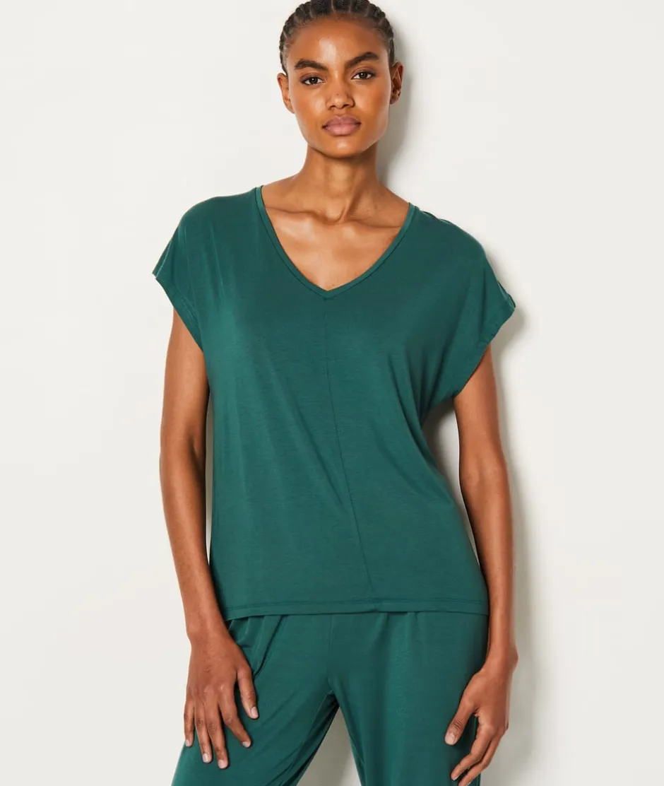 ETAM Partes De Arriba De Pijama|Los Pijamas Más Responsables|Camiseta de manga corta de pijama de modal VERDE ABETO