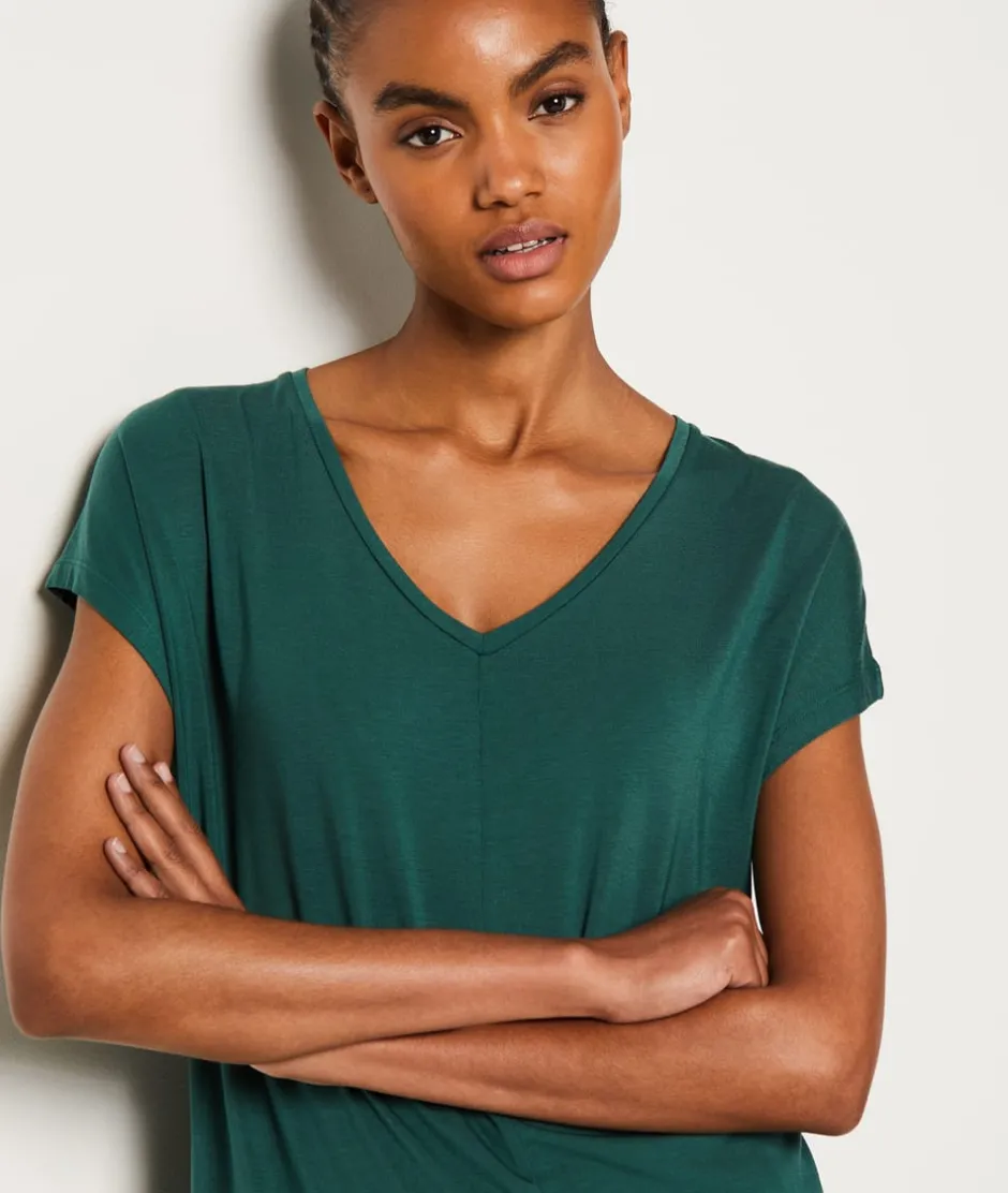 ETAM Partes De Arriba De Pijama|Los Pijamas Más Responsables|Camiseta de manga corta de pijama de modal VERDE ABETO
