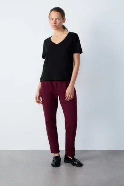 ETAM Cuello En V|Manga Corta|Camiseta de manga corta de algodón NEGRO