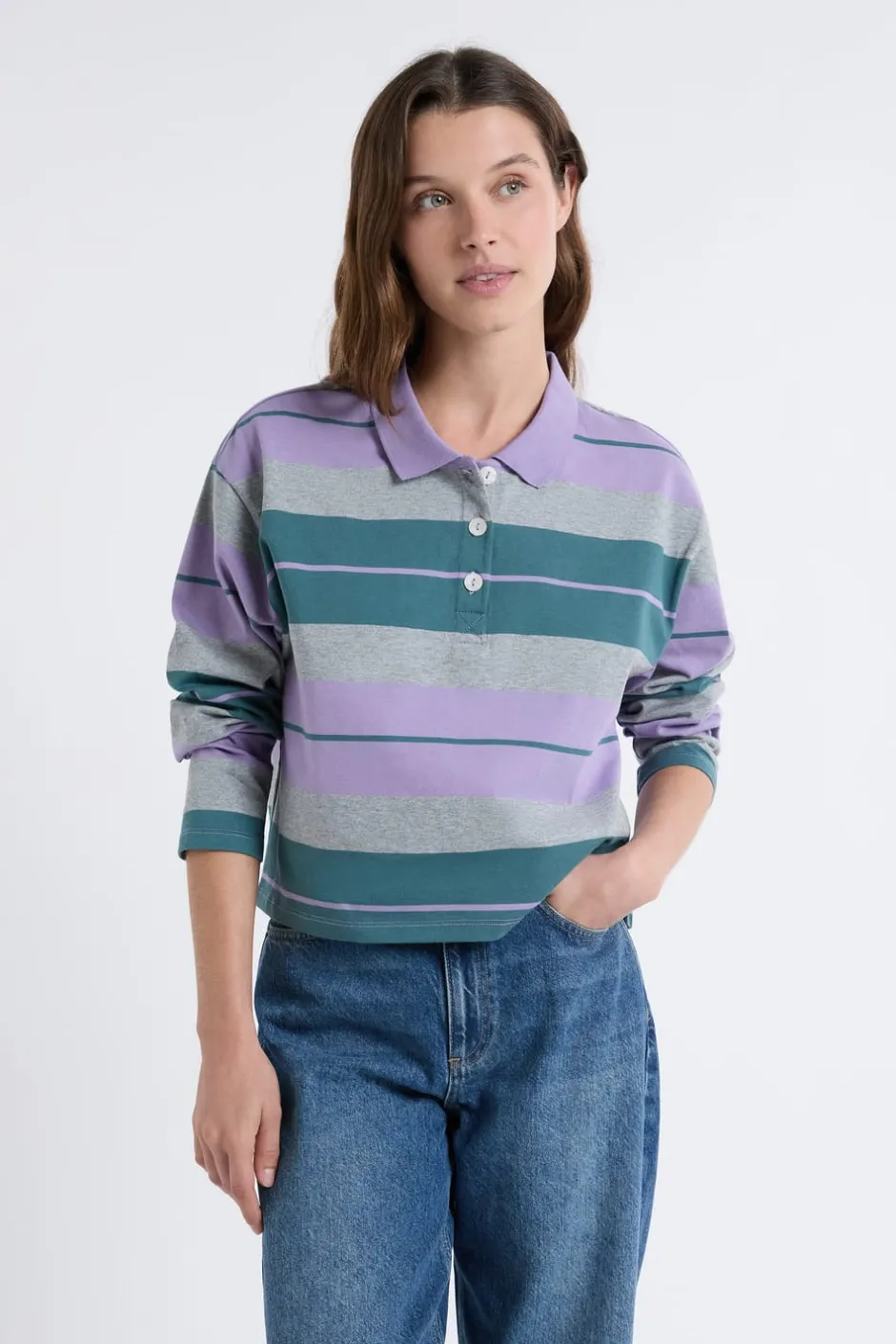 ETAM Manga Larga|De Rayas|Camiseta de manga larga con cuello polo parma