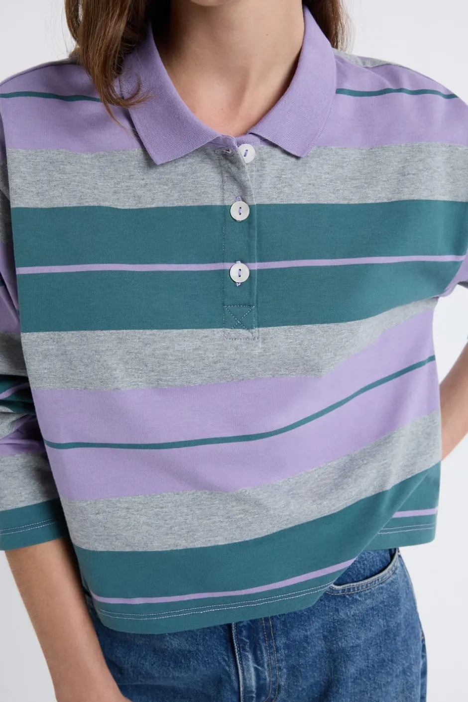 ETAM Manga Larga|De Rayas|Camiseta de manga larga con cuello polo parma