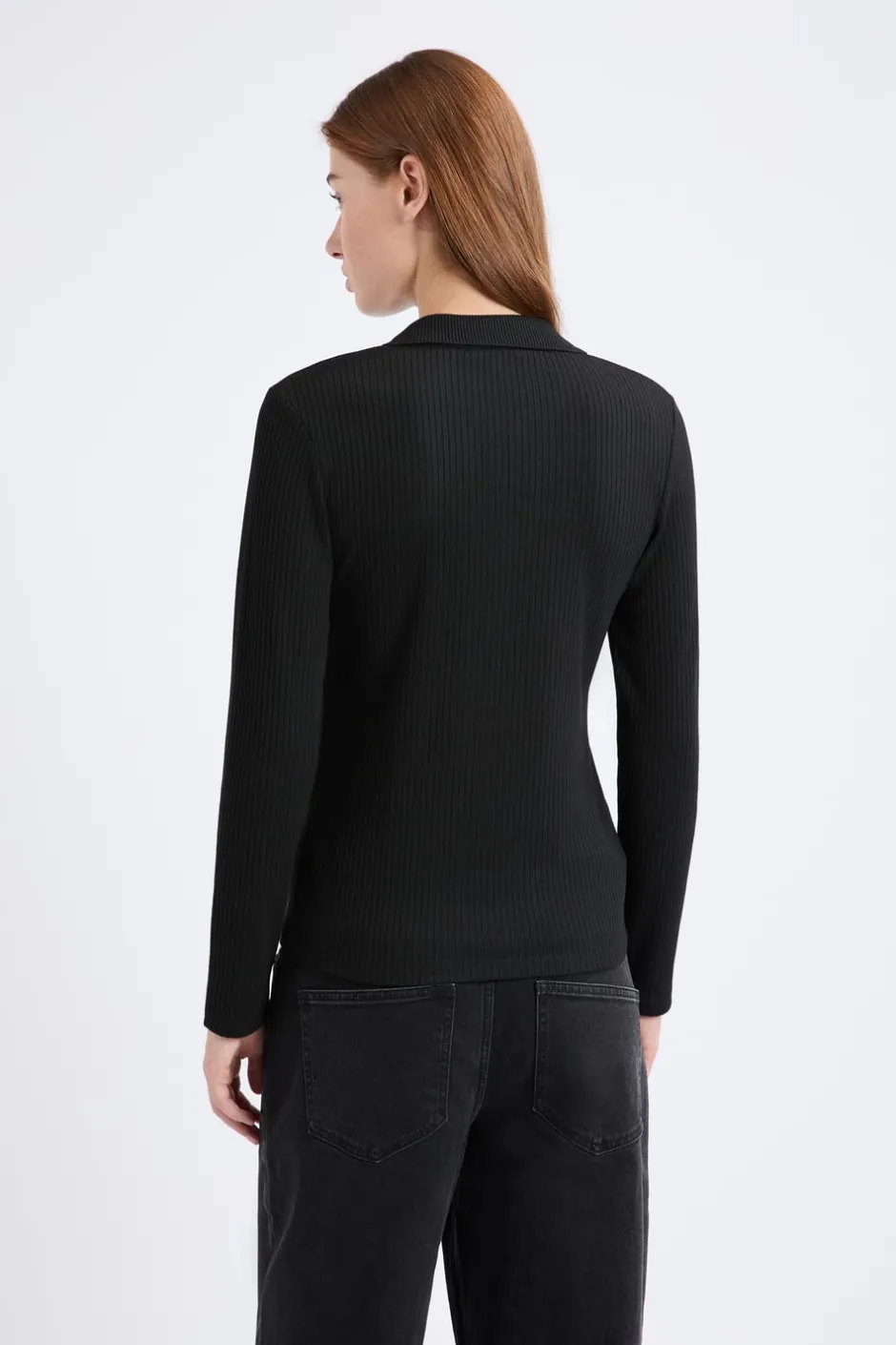 ETAM Manga Larga|Camisetas|Camiseta de manga larga con cuello en V NEGRO