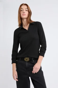 ETAM Manga Larga|Camisetas|Camiseta de manga larga con cuello en V NEGRO