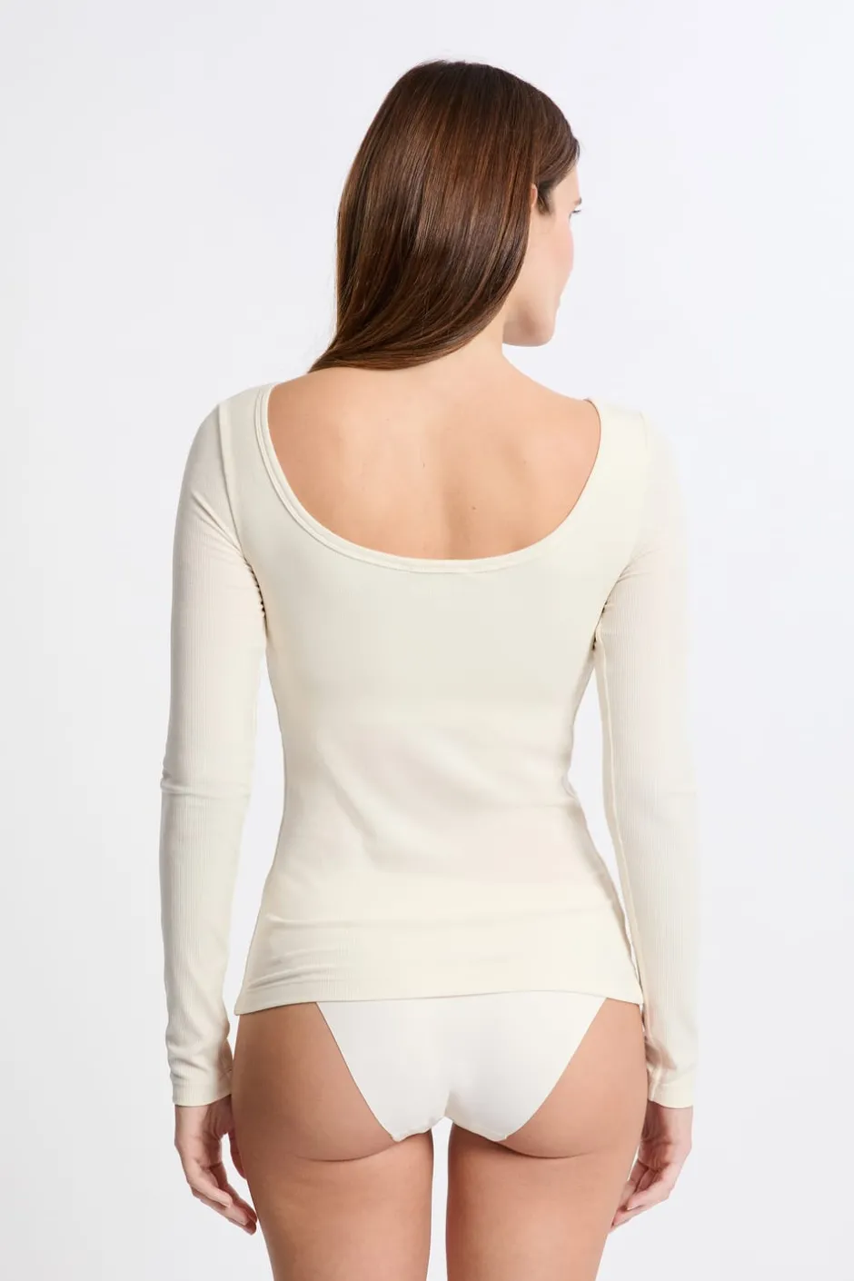 ETAM Manga Larga|Camisetas|Camiseta de manga larga con cuello bailarina y sujetador integrado CRUDO