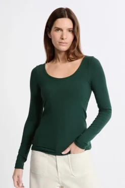 ETAM Cuello Redondo|Manga Larga|Camiseta de manga larga con cuello bailarina y sujetador integrado ESMERALDA