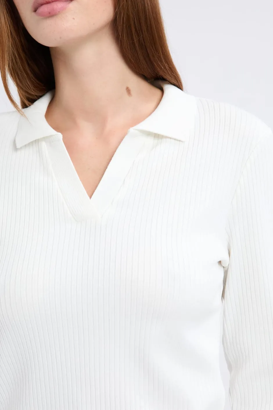 ETAM Manga Larga|Camisetas|Camiseta de manga larga con cuello en V BLANCO