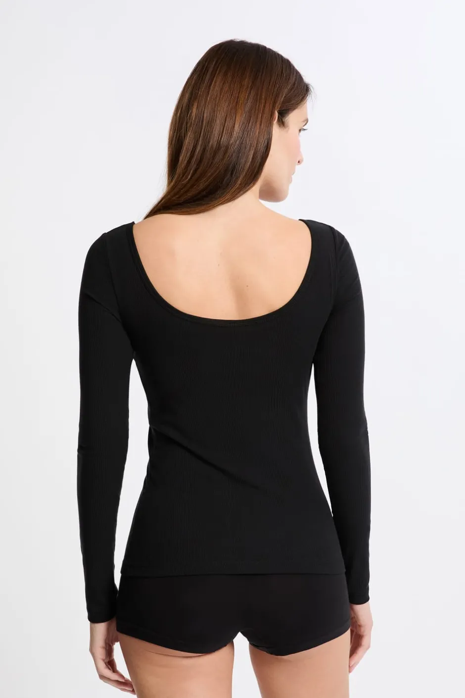 ETAM Cuello Redondo|Manga Larga|Camiseta de manga larga con cuello bailarina y sujetador integrado NEGRO