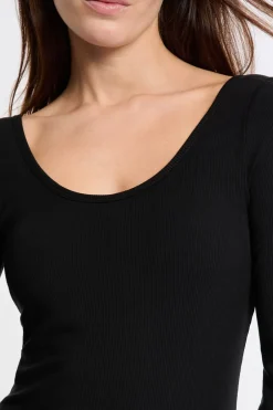 ETAM Cuello Redondo|Manga Larga|Camiseta de manga larga con cuello bailarina y sujetador integrado NEGRO
