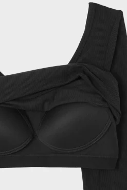 ETAM Cuello Redondo|Manga Larga|Camiseta de manga larga con cuello bailarina y sujetador integrado NEGRO