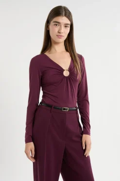 ETAM Cuello En V|Manga Larga|Camiseta de manga larga con anilla MORADO