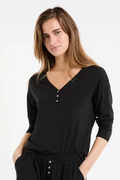 ETAM Pijamas Esenciales|Partes De Arriba De Pijama|Camiseta de manga larga de pijama de modal NEGRO