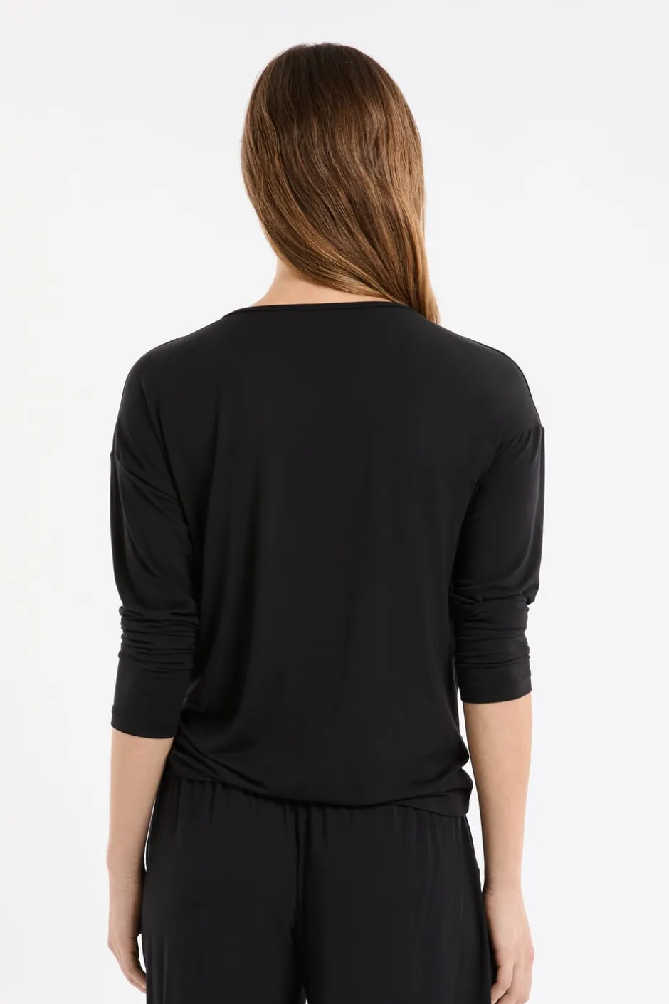 ETAM Pijamas Esenciales|Partes De Arriba De Pijama|Camiseta de manga larga de pijama de modal NEGRO