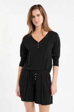 ETAM Pijamas Esenciales|Partes De Arriba De Pijama|Camiseta de manga larga de pijama de modal NEGRO