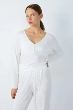 ETAM Pijamas Esenciales|Partes De Arriba De Pijama|Camiseta de manga larga de pijama de modal CRUDO