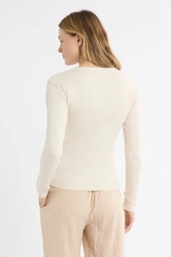 ETAM Los Pijamas Más Responsables|Partes De Arriba De Pijama|Camiseta de manga larga de algodón con botones BEIGE