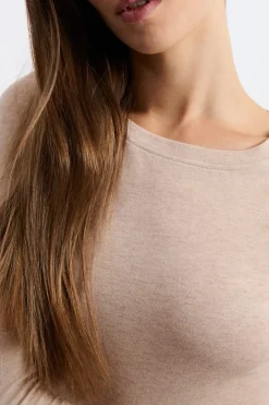ETAM Manga Larga|Camisetas|Camiseta de manga larga y cuello redondo BEIGE