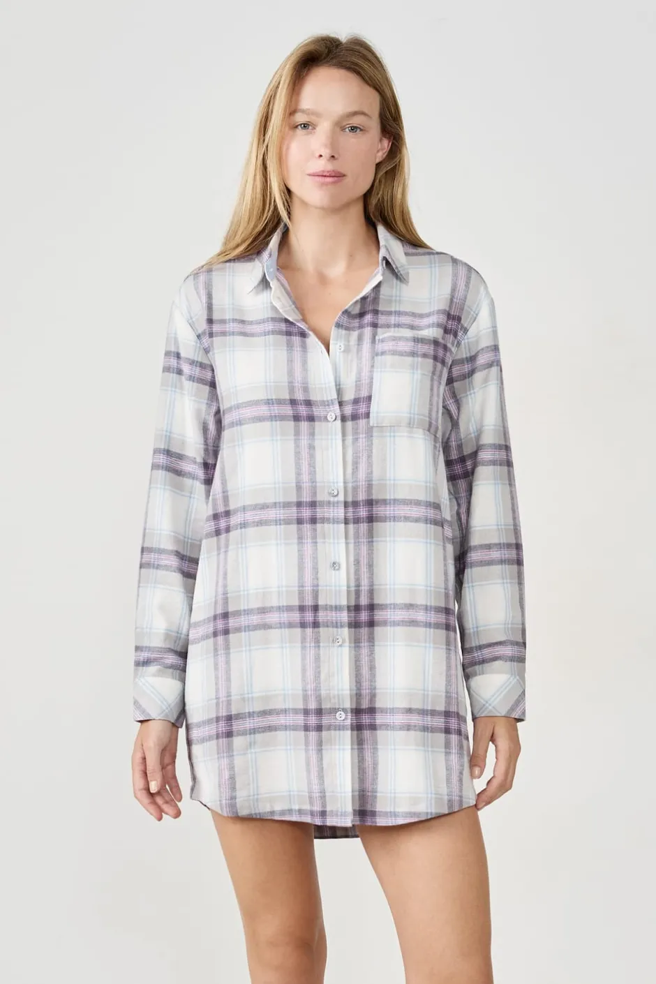 ETAM Camisones Con Manga|Los Pijamas Más Responsables|Camiseta de pijama a cuadros GRIS