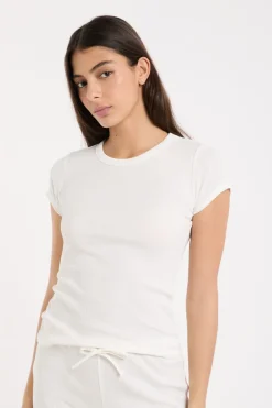 ETAM Los Pijamas Más Responsables|Pijamas Esenciales|Camiseta de pijama con cuello redondo y algodón BLANCO