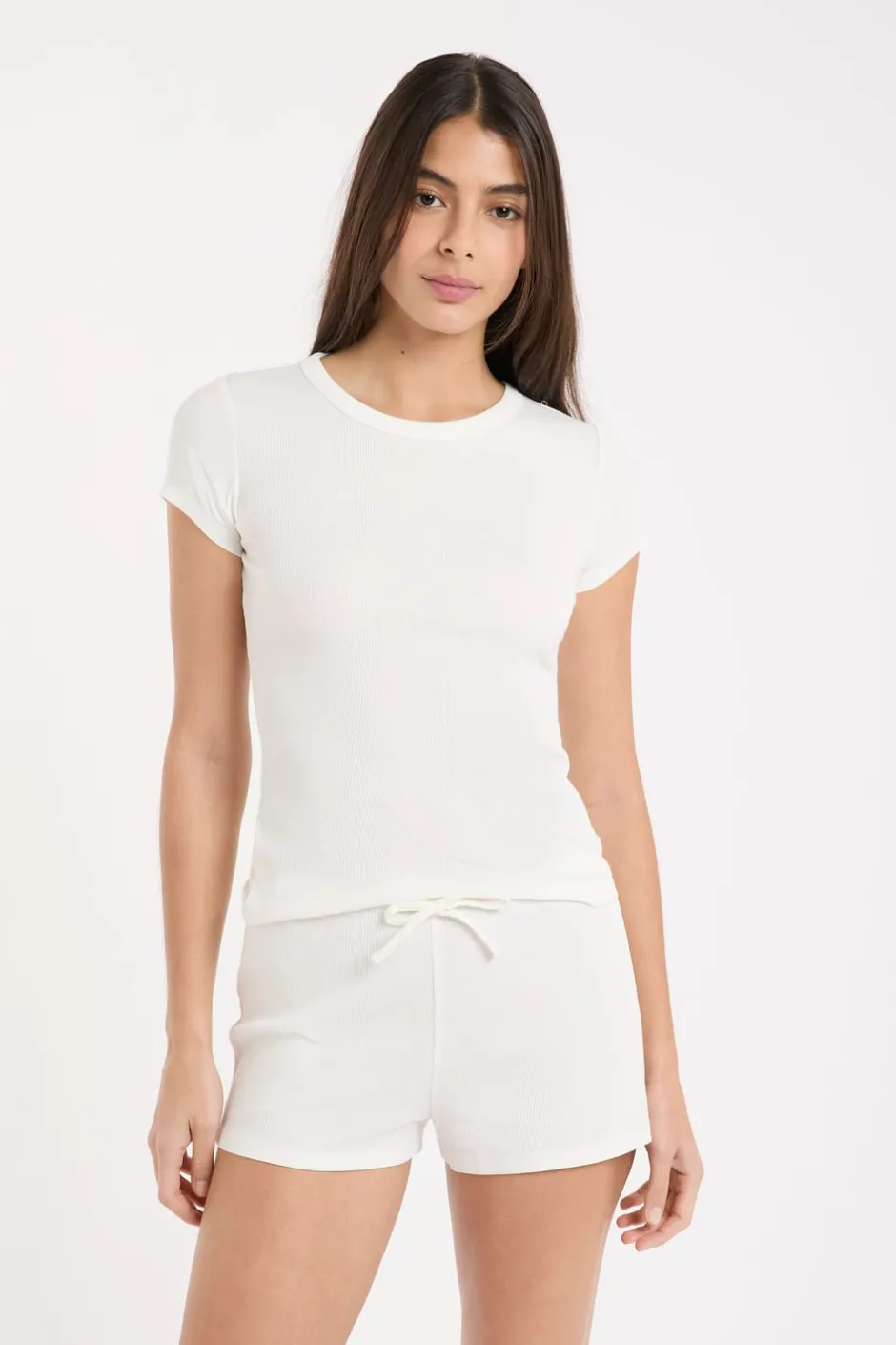 ETAM Los Pijamas Más Responsables|Pijamas Esenciales|Camiseta de pijama con cuello redondo y algodón BLANCO