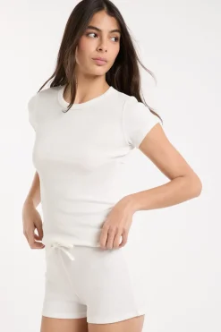 ETAM Los Pijamas Más Responsables|Pijamas Esenciales|Camiseta de pijama con cuello redondo y algodón BLANCO