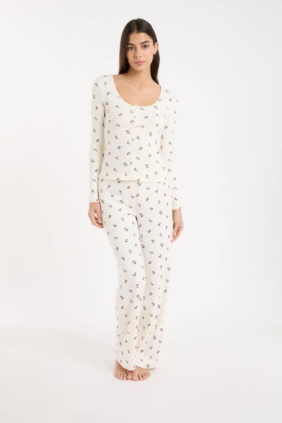 ETAM Los Pijamas Más Responsables|Partes De Arriba De Pijama|Camiseta de pijama con estampado de cerezas lino
