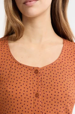 ETAM Los Pijamas Más Responsables|Partes De Arriba De Pijama|Camiseta de pijama con estampado de corazones MARRÓN