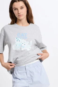 ETAM Partes De Arriba De Pijama|Los Pijamas Más Responsables|Camiseta de pijama de algodón con estampado de gatos GRIS