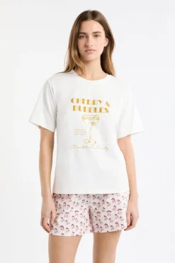 ETAM Los Pijamas Más Responsables|Partes De Arriba De Pijama|Camiseta de pijama de algodón estampada BLANCO