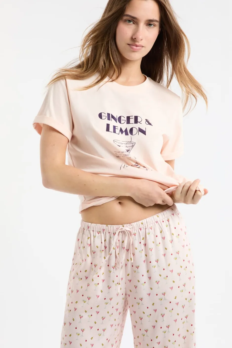 ETAM Los Pijamas Más Responsables|Partes De Arriba De Pijama|Camiseta de pijama de algodón estampada ROSA