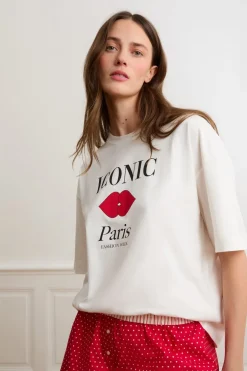 ETAM Los Pijamas Más Responsables|Partes De Arriba De Pijama|Camiseta de pijama de algodón con ilustración «Paris» BLANCO