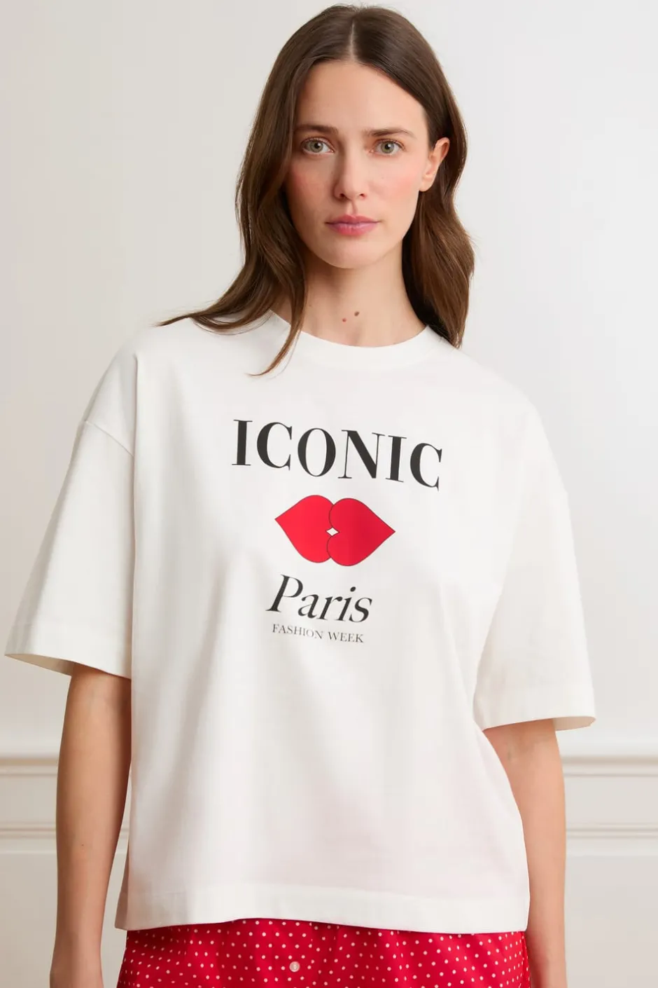 ETAM Los Pijamas Más Responsables|Partes De Arriba De Pijama|Camiseta de pijama de algodón con ilustración «Paris» BLANCO