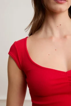 ETAM Los Pijamas Más Responsables|Partes De Arriba De Pijama|Camiseta de pijama de manga corta con algodón ROJO