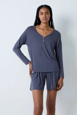 ETAM Pijamas Esenciales|Partes De Arriba De Pijama|Camiseta de pijama de manga larga de modal GRIS