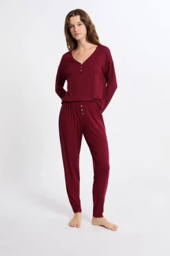 ETAM Pijamas Esenciales|Partes De Arriba De Pijama|Camiseta de pijama de manga larga BURDEOS GRANATE