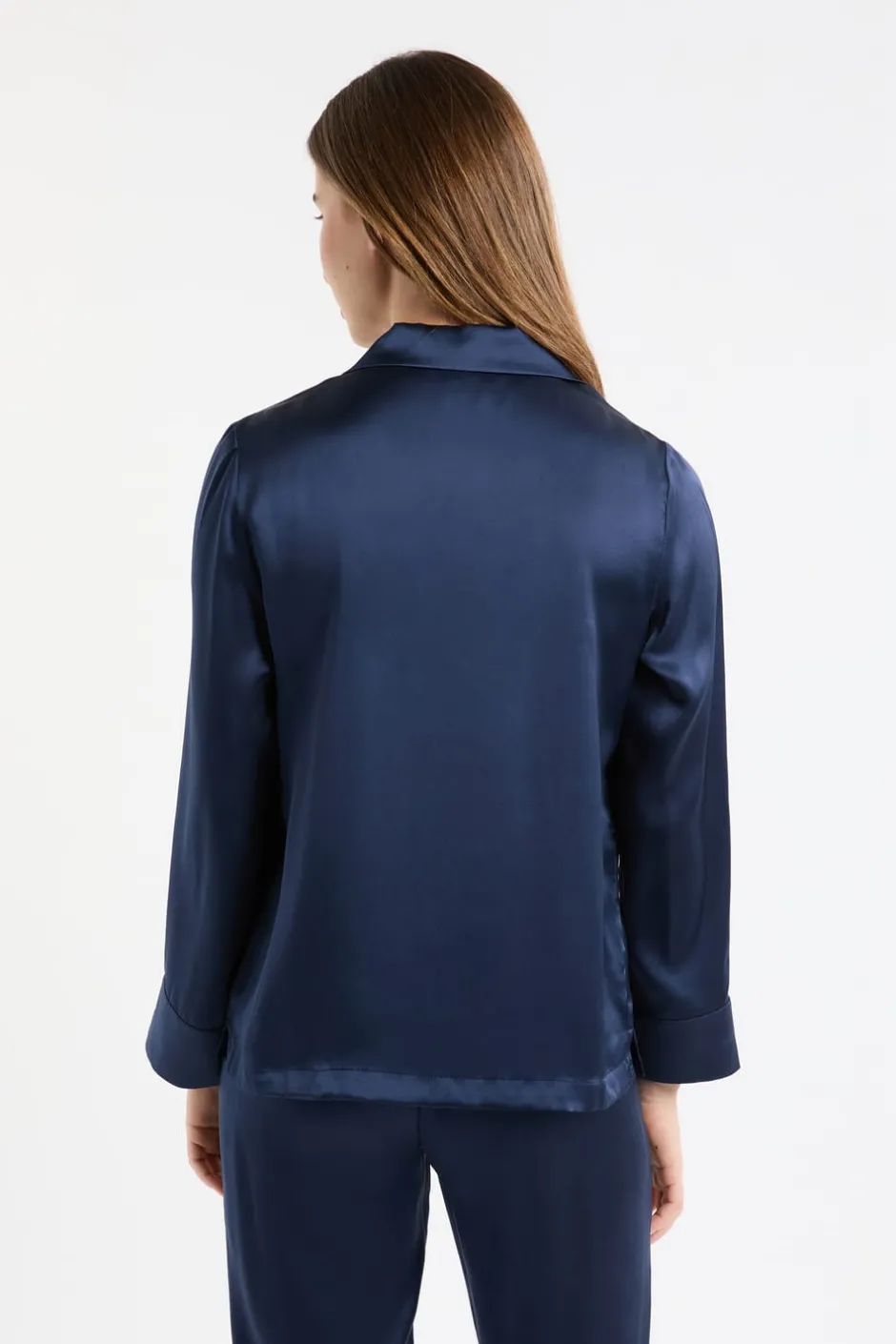 ETAM Pijamas De Seda|Partes De Arriba De Pijama|Camiseta de pijama de manga larga de seda TRANSPARENTE