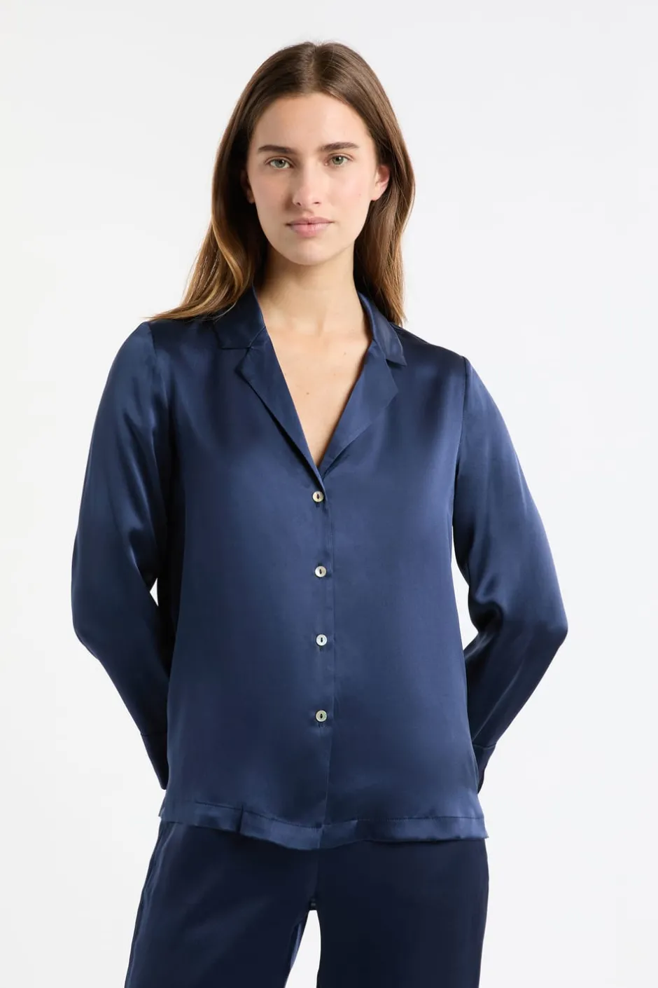 ETAM Pijamas De Seda|Partes De Arriba De Pijama|Camiseta de pijama de manga larga de seda TRANSPARENTE