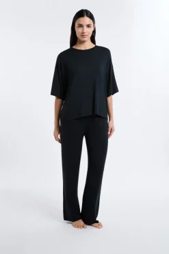 ETAM Los Pijamas Más Responsables|Pijamas Esenciales|Camiseta de pijama de modal NEGRO