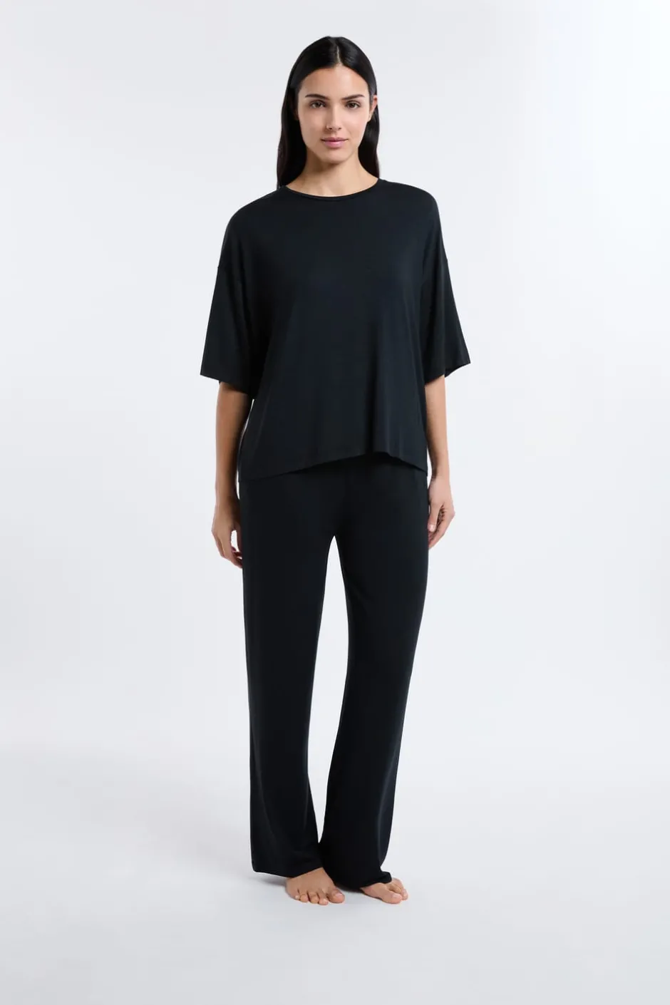ETAM Los Pijamas Más Responsables|Pijamas Esenciales|Camiseta de pijama de modal NEGRO